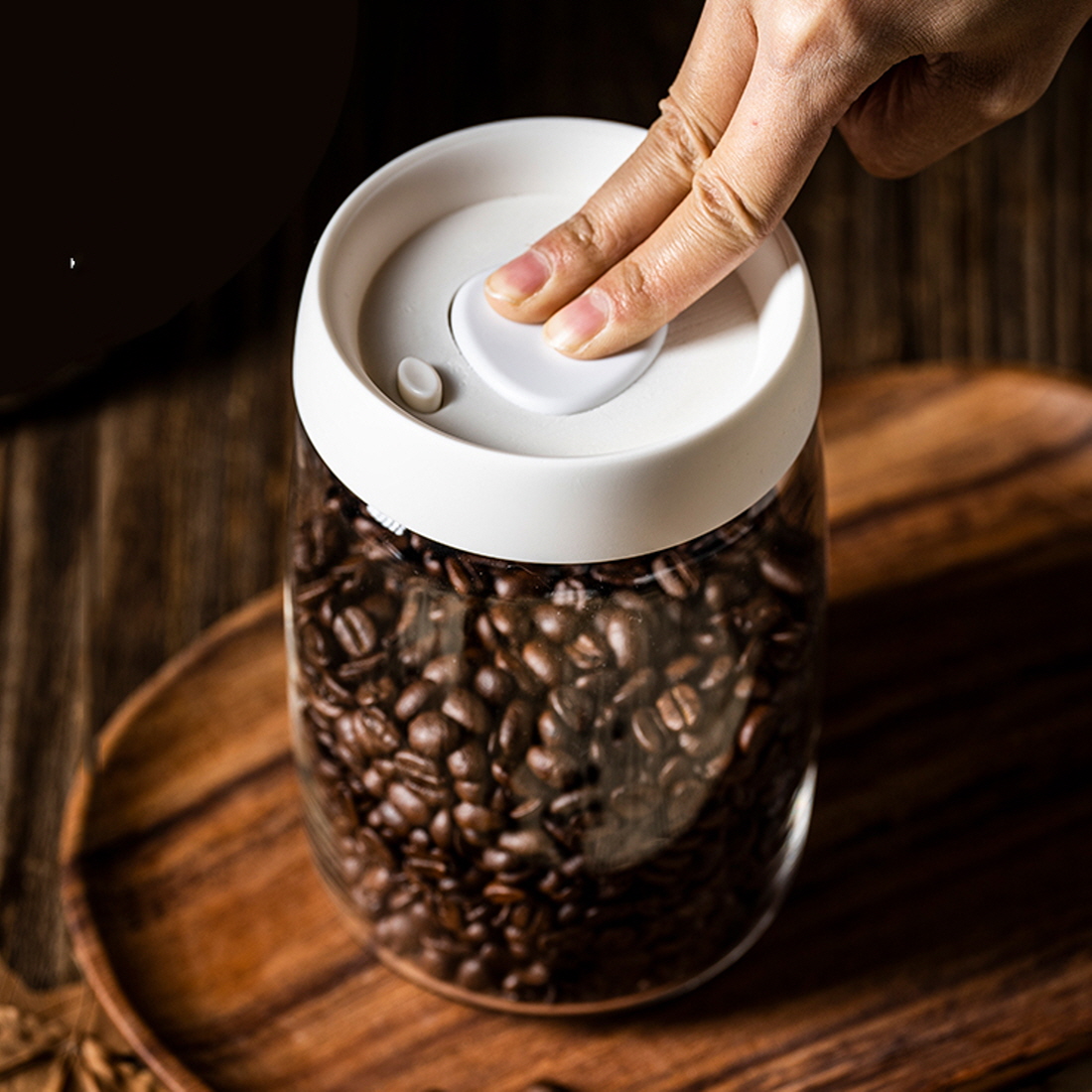 펌핑 진공밀폐 용기 내열유리병 원두보관 커피 캐니스터 캡슐보관 시리얼 통 540ml