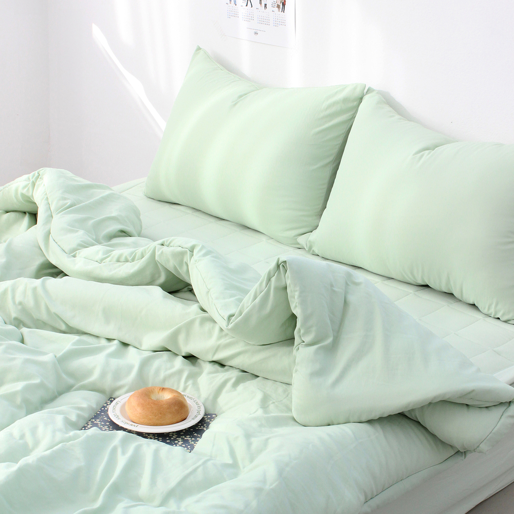 부드러운 아멜리 워싱 사계절 옥수수솜 무봉제 차렵이불 페일 라임, SS(슈퍼싱글)
