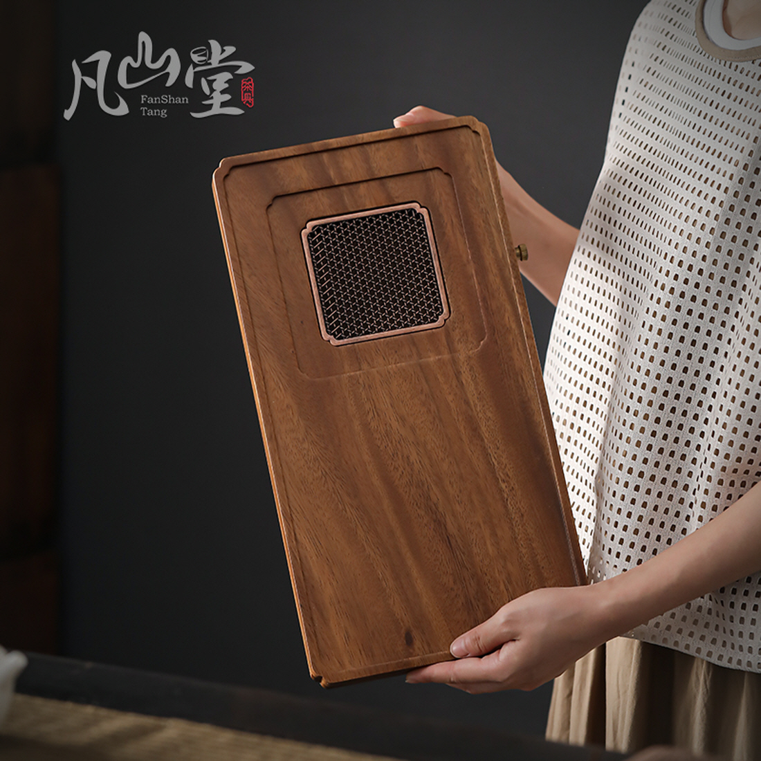 더큰솔 호두나무 원목 호승 차판 퇴수기 차반 보이차 다도 다판 트레이 육각 - 상세 이미지 4