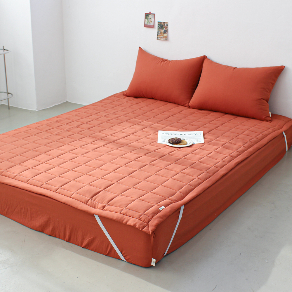 부드러운 아멜리 워싱 고정밴딩 침대패드 번트 브릭, Q(퀸)