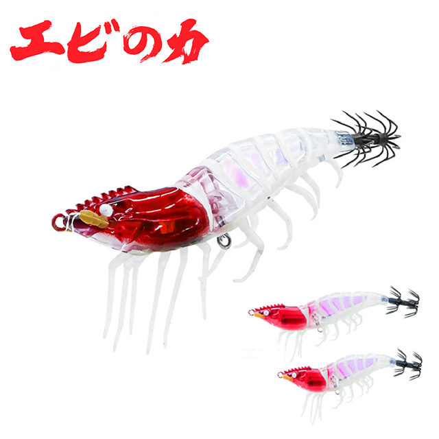 치카라 야광 리얼 쉬림프 새우 에기 UV 케이무라 새우모양 레드헤드, 5cm - 상품 이미지