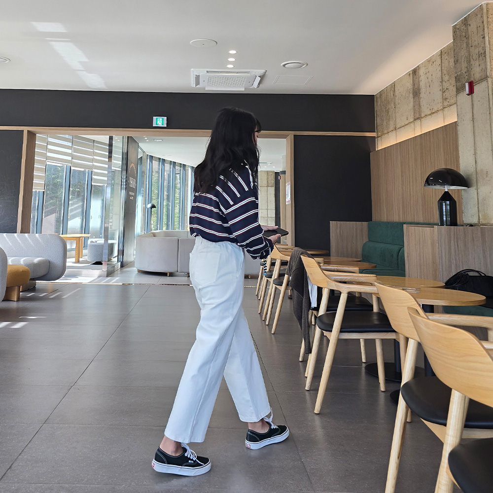 가을 와이드 키작녀바지 화이트 베이지 면바지 스판 밴딩 9부 통바지 - 상세 이미지 3