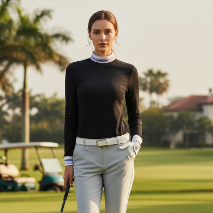 와이드앵글 여성 가을 골프웨어 골지 니트 스웨터 골프티셔츠