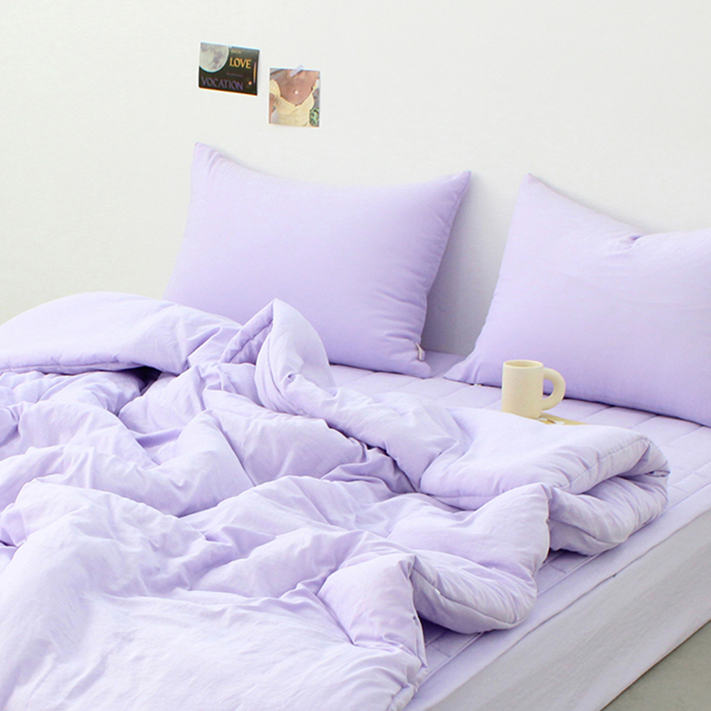 부드러운 아멜리 워싱 사계절 옥수수솜 무봉제 차렵이불 파스텔 라일락, Q(퀸)