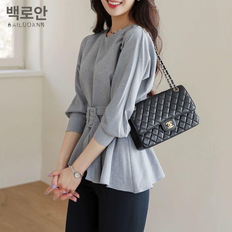 블라우스 스트링 프릴 핀턱 오프숄더 밴딩 플레어 넥프릴블라우스 그레이 S - 상세 이미지 2