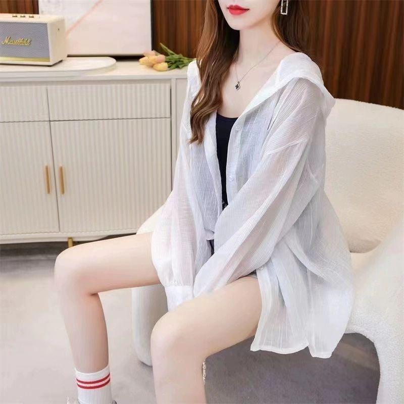 루즈핏래쉬가드 여름가디건 시폰 자외선 쿨링 에어컨 겉옷 가디건 여성용 여름 카디건 화이트 프리사이즈 - 상품 이미지