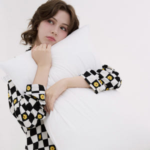 [도씨][2PACK]소프킨 플라워체커 긴팔 카라 커플 잠옷 세트 홈웨어 착용 후기 | 사이즈/핏 총정리 - 상품 이미지 4