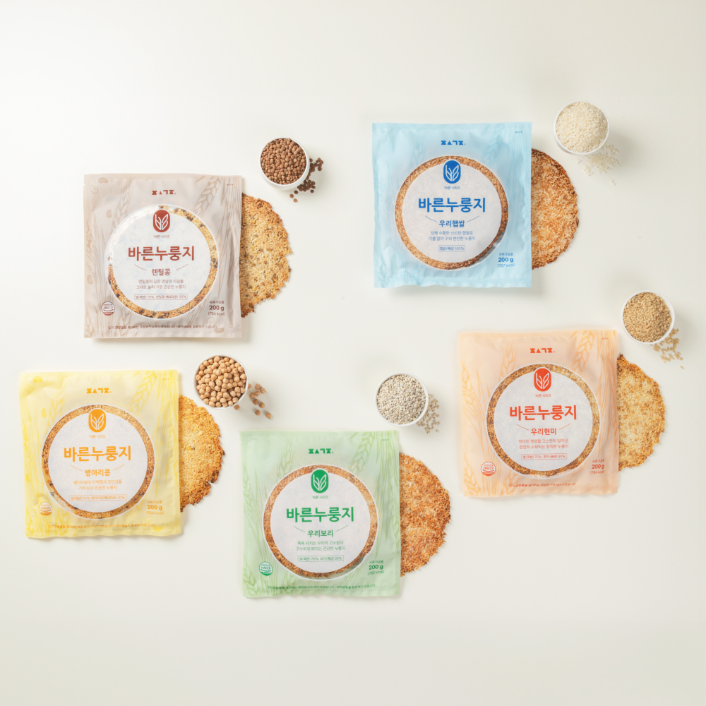편식공장 저당밥으로 구운 바른누룽지 5가지 맛 낱개 (200g) / 국산 햅쌀 현미 보리 렌틸콩 병아리콩