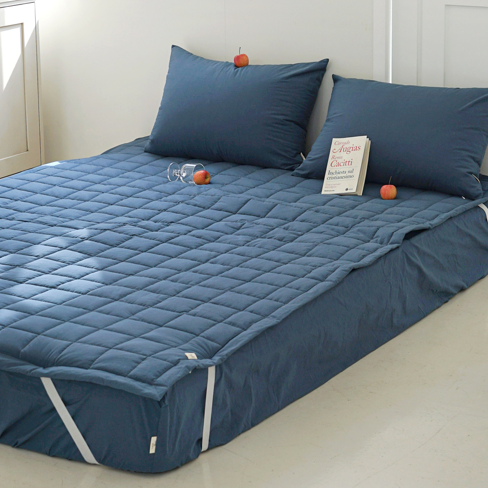 허쉬 60수 고밀도 바이오워싱 순면 고정밴딩 침대패드 녹턴 네이비, DK(더블킹)