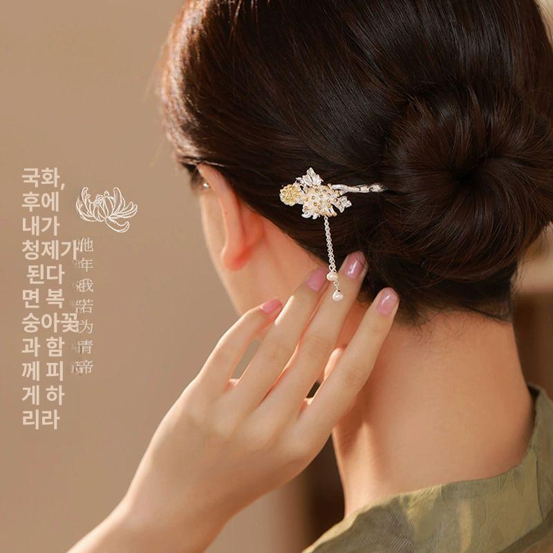 꽃 비녀 모란 머리 올림머리 머리핀 자개 혼주 헤어핀 헤어집게핀 머리집게핀 순은 일월매화 - 상세 이미지 5