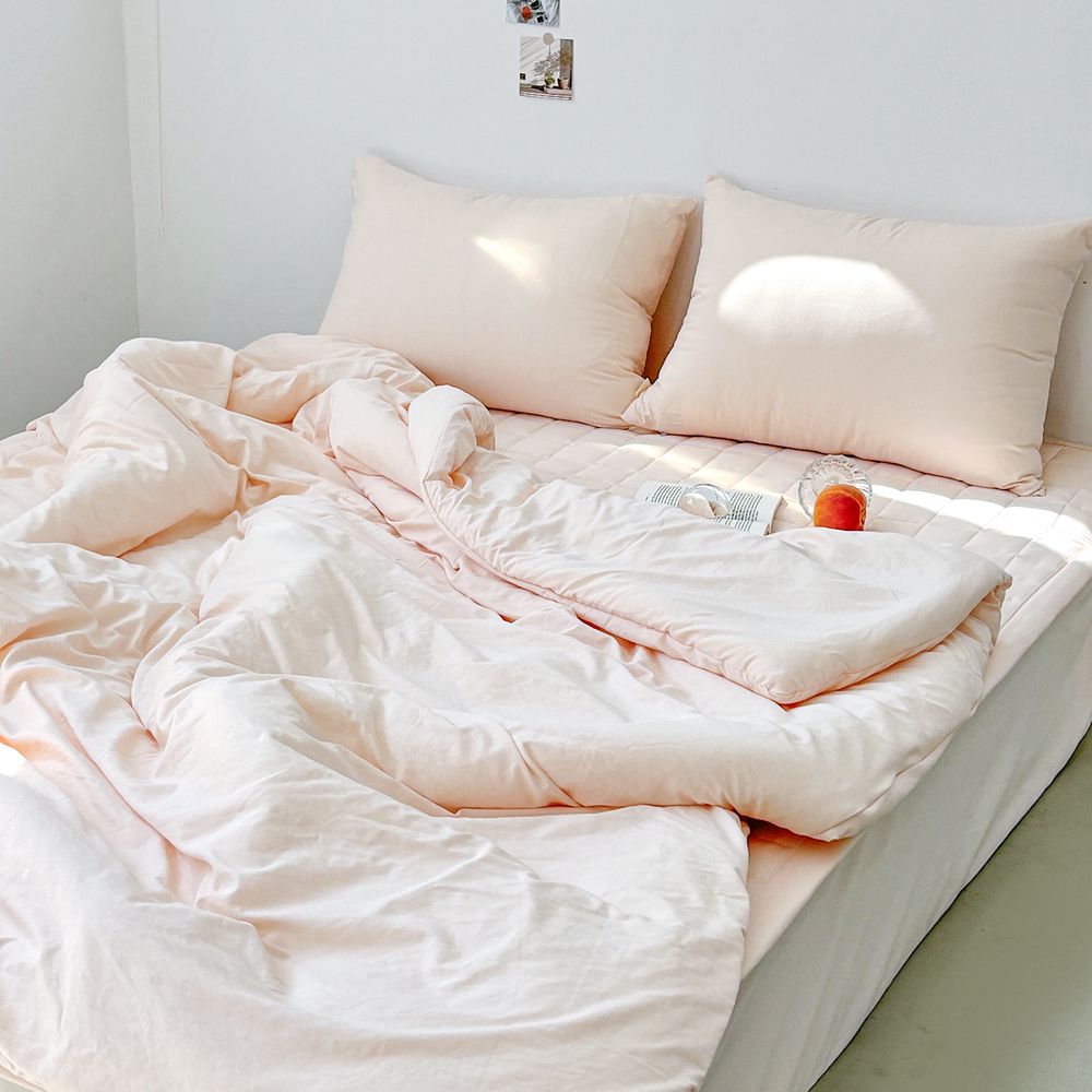 부드러운 아멜리 워싱 사계절 옥수수솜 무봉제 차렵이불 줄리엣 피치, Q(퀸)