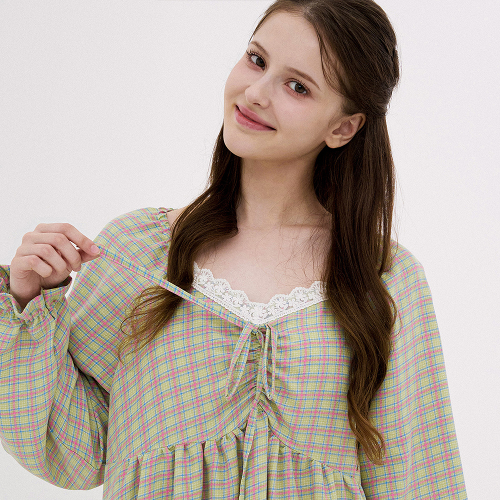 [도씨] 코튼라이크 푸키 레이스 원피스 파자마 홈웨어 제품 이미지