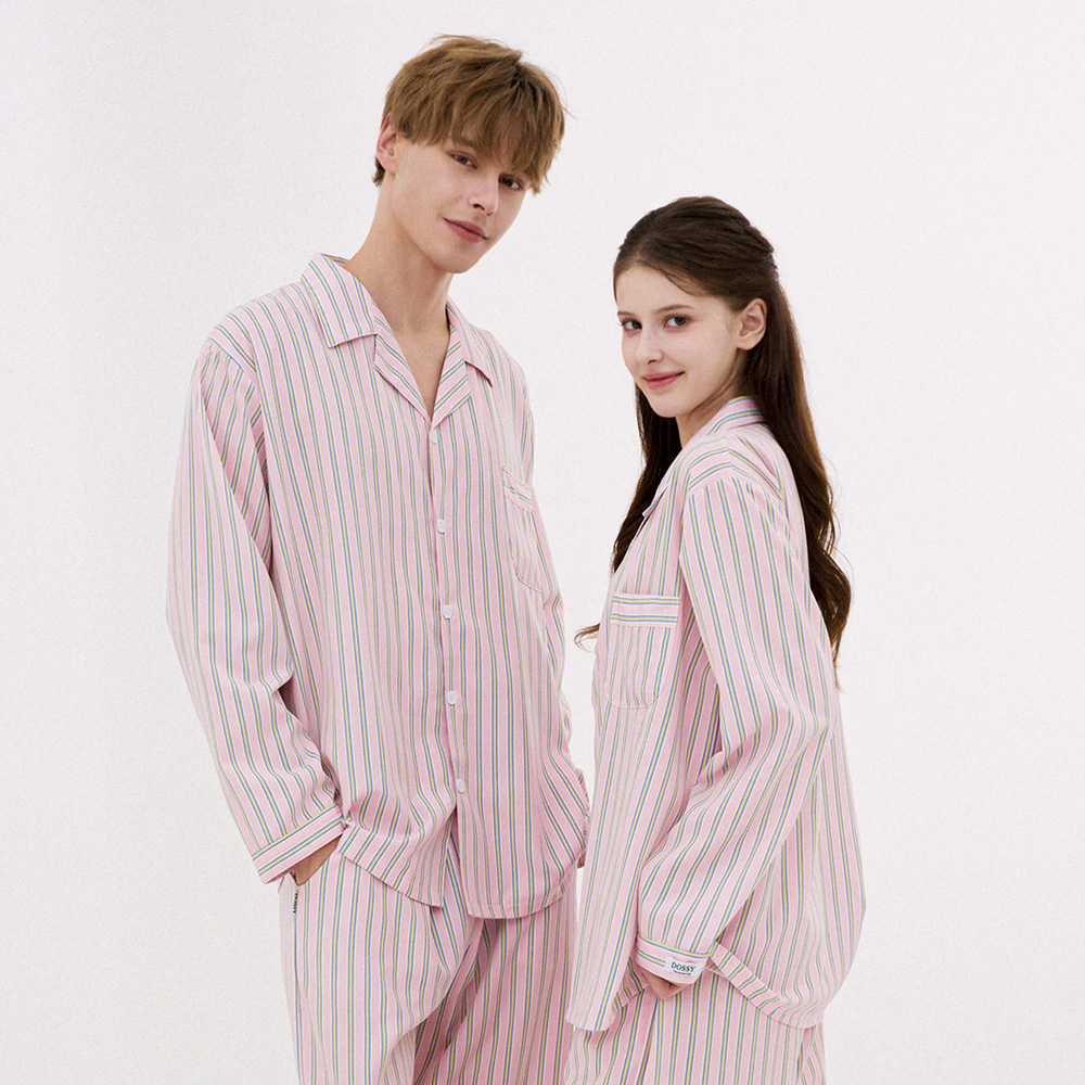 [2PACK]실크핏 킨더 긴팔 카라 커플 잠옷 세트 홈웨어 - 상세 이미지 2