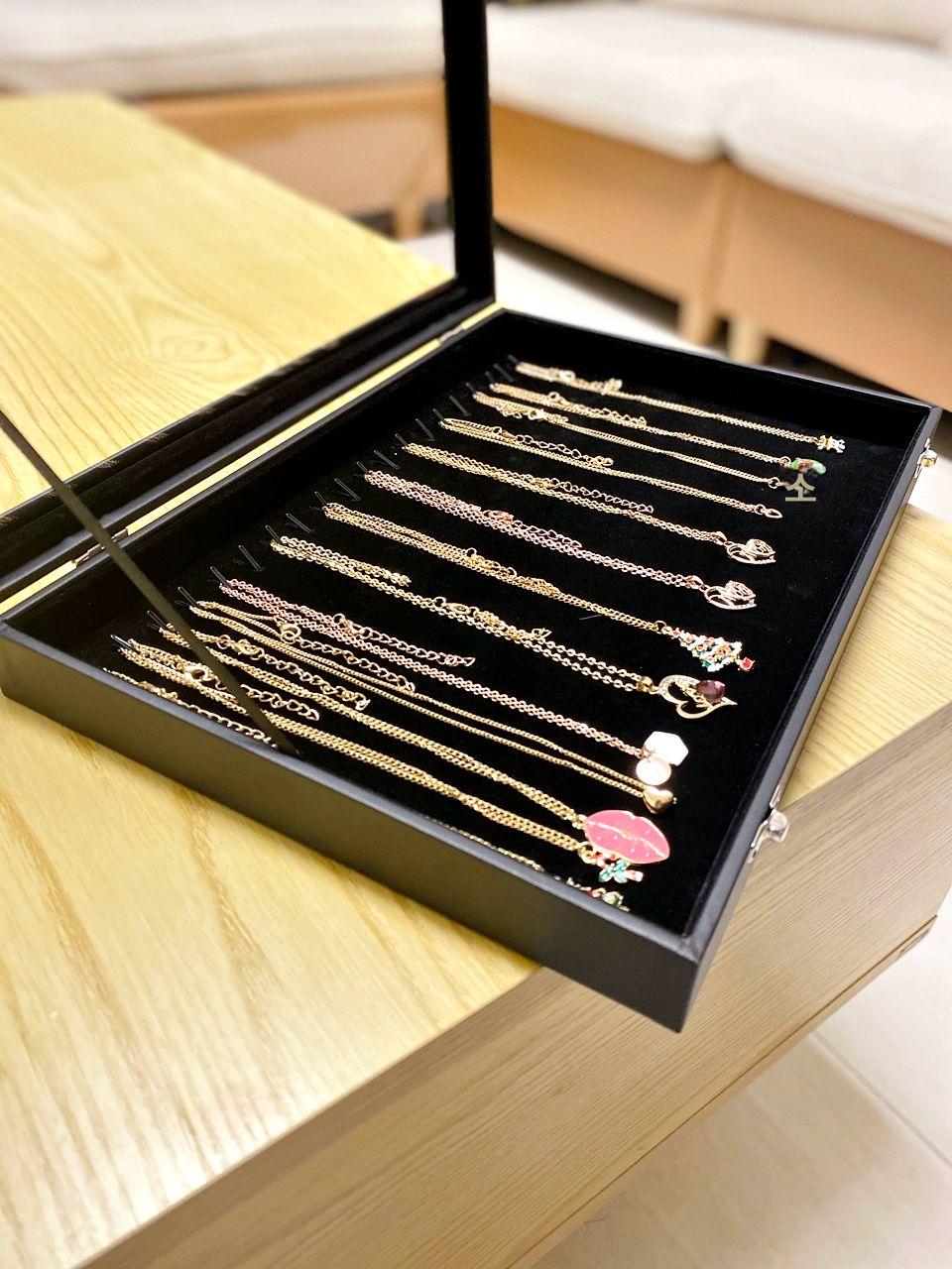 목걸이 보관함 주얼리 보석 선물함 귀걸이 반지케이스 거치대 수납 목걸이정리 목걸이거치대 중간 크기 검은색 벨벳 목걸이 상자 - 상세 이미지 2