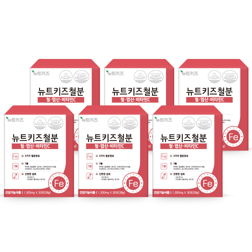 뉴트키즈철분 어린이 아기 키즈 유아 철분제 영양제 분말 30포, 6개