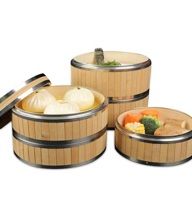 대나무 증기 찜기 바구니 업소용 매장 샤오롱바오 찜판 찜냄비 찜솥 원형 뚜껑 물만두 18CM 2층 1뚜껑 - 상세 이미지 2