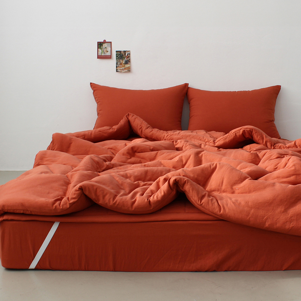 부드러운 아멜리 워싱 사계절 옥수수솜 무봉제 차렵이불 번트 브릭, SS(슈퍼싱글)