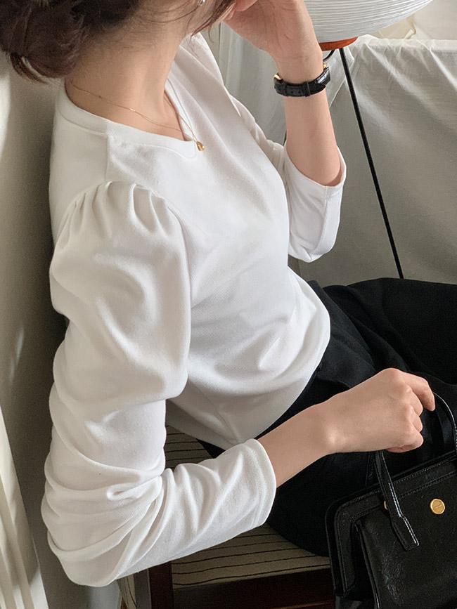 [자체제작] (MADE블라우스같은티셔츠) 라운드넥 퍼프 긴팔 티셔츠 ts2959 - 상세 이미지 4