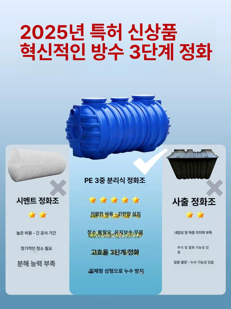 정화조 전원주택용 분뇨 오물 오수통 농막 배수 슬러지 부패 농업용 간이 탱크 대용량 35인용 1.2입방 2025블루 - 상세 이미지 2