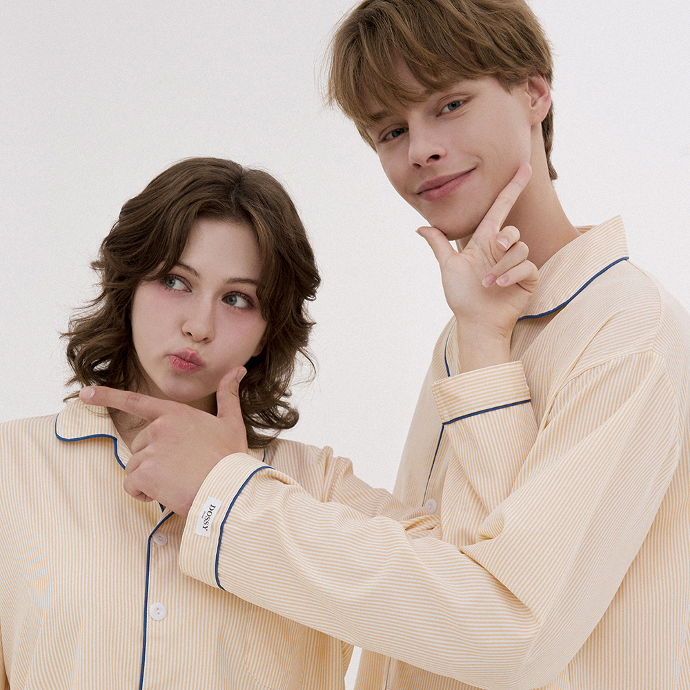 [2PACK]실크핏 클린 긴팔 카라 커플 잠옷 세트 홈웨어 - 상세 이미지 2