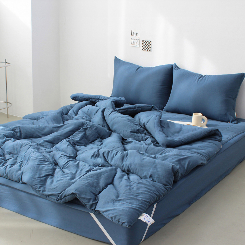 부드러운 아멜리 워싱 사계절 옥수수솜 무봉제 차렵이불 클래식블루, SS(슈퍼싱글)