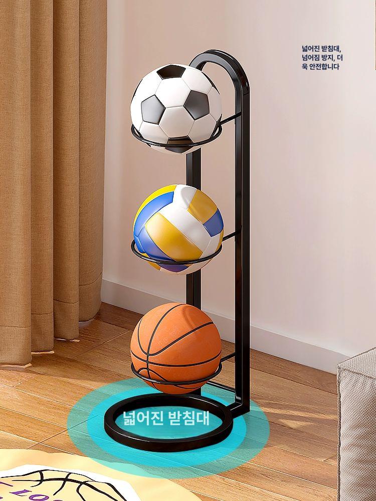 농구공 축구공 거치대 두꺼운 선반 공수납 가정용 보관함 수납 체육관 학교 정리대 전시대 조립형 블랙-2층 두꺼운 소재 - 상세 이미지 3