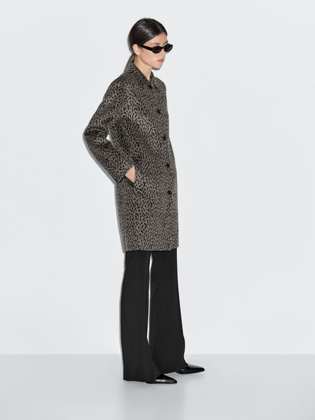 마시모두띠 애니멀 프린트 울블렌드 미디 코트 6410/961 GREY - 상세 이미지 3
