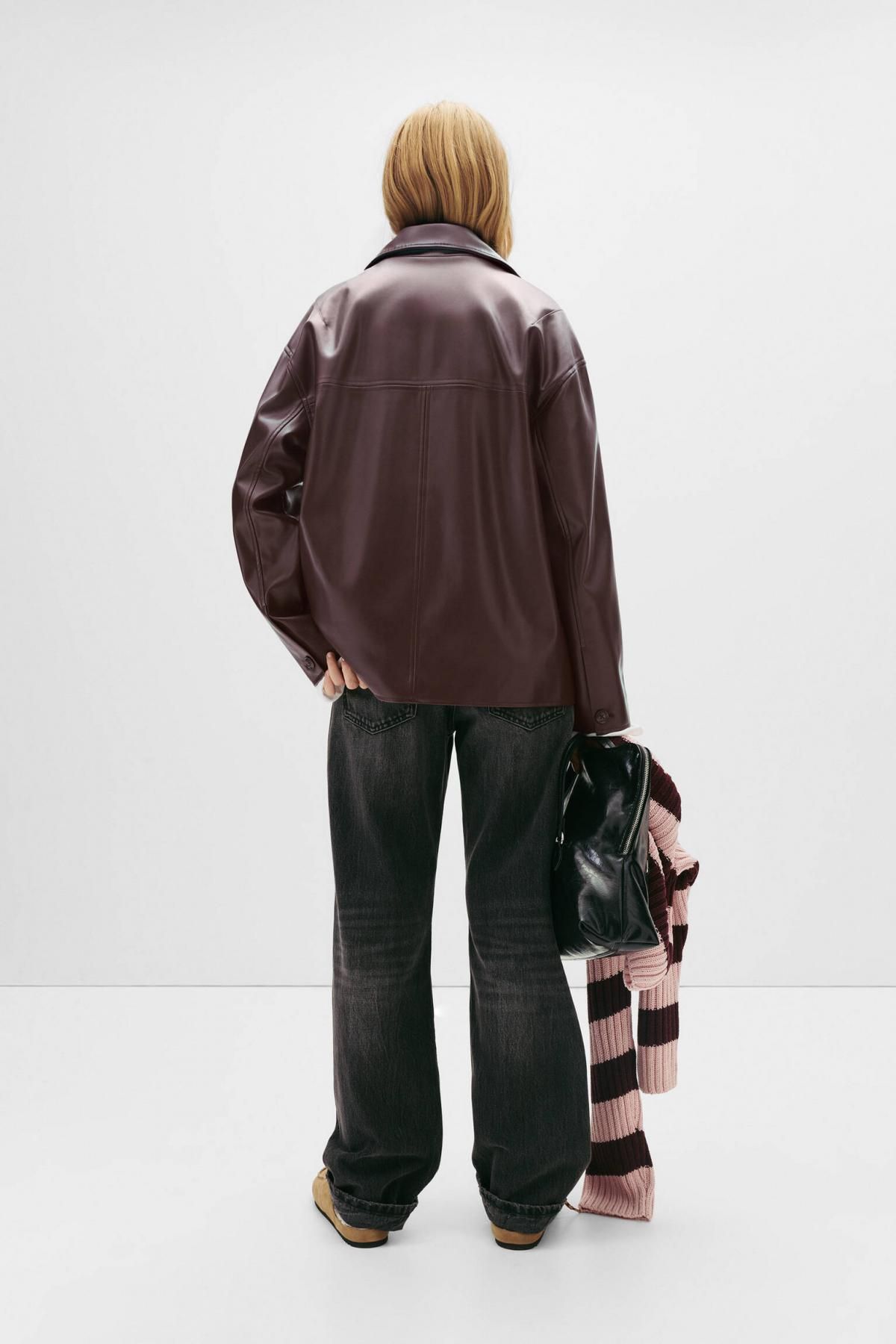 풀앤베어 테크니컬 페이크 레더 스티치 오버핏 재킷 7700/389 BURGUNDY - 상세 이미지 5