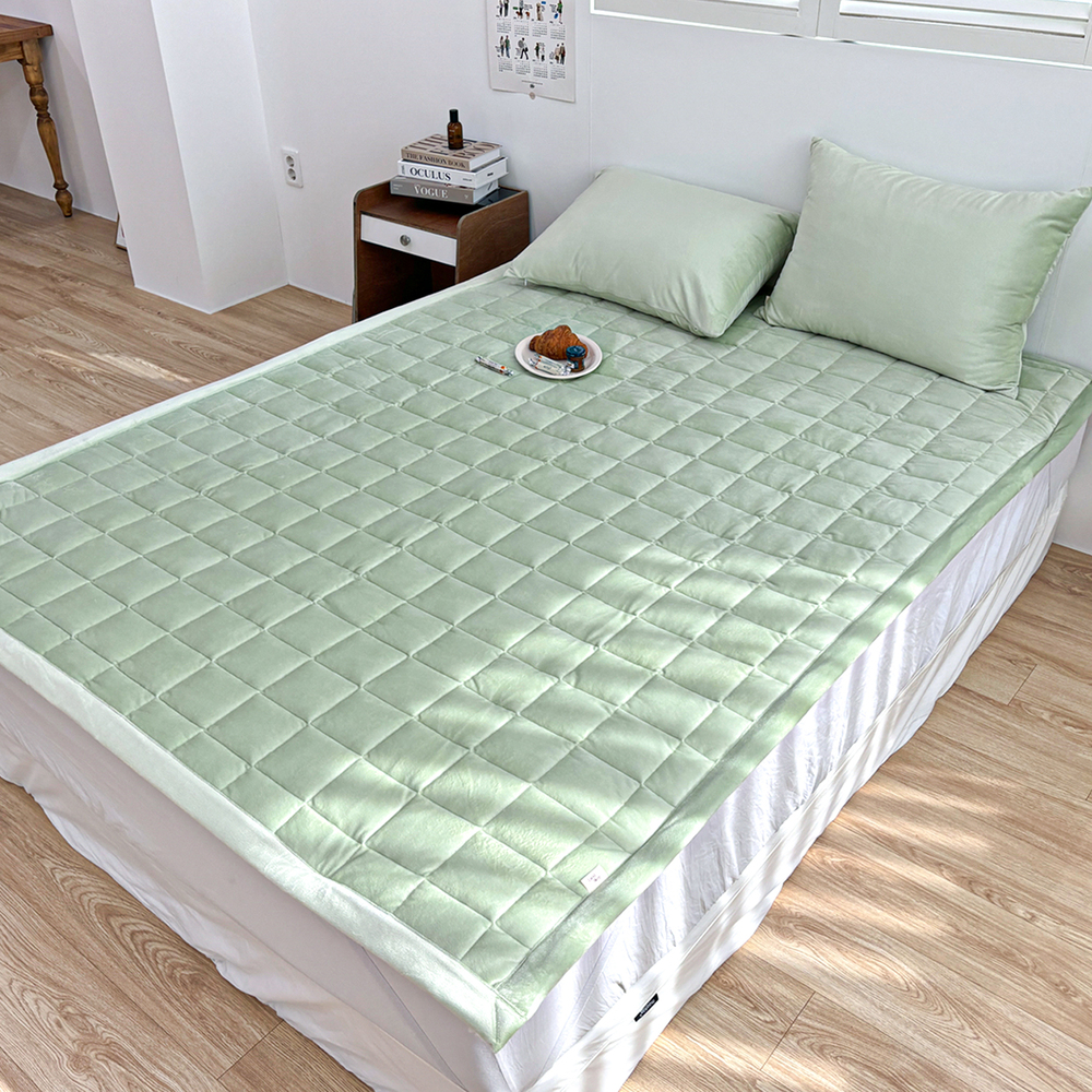 포근한 윈터테일 겨울 밍크 극세사 고정밴딩 침대패드 페어리 라임, DK(더블킹)