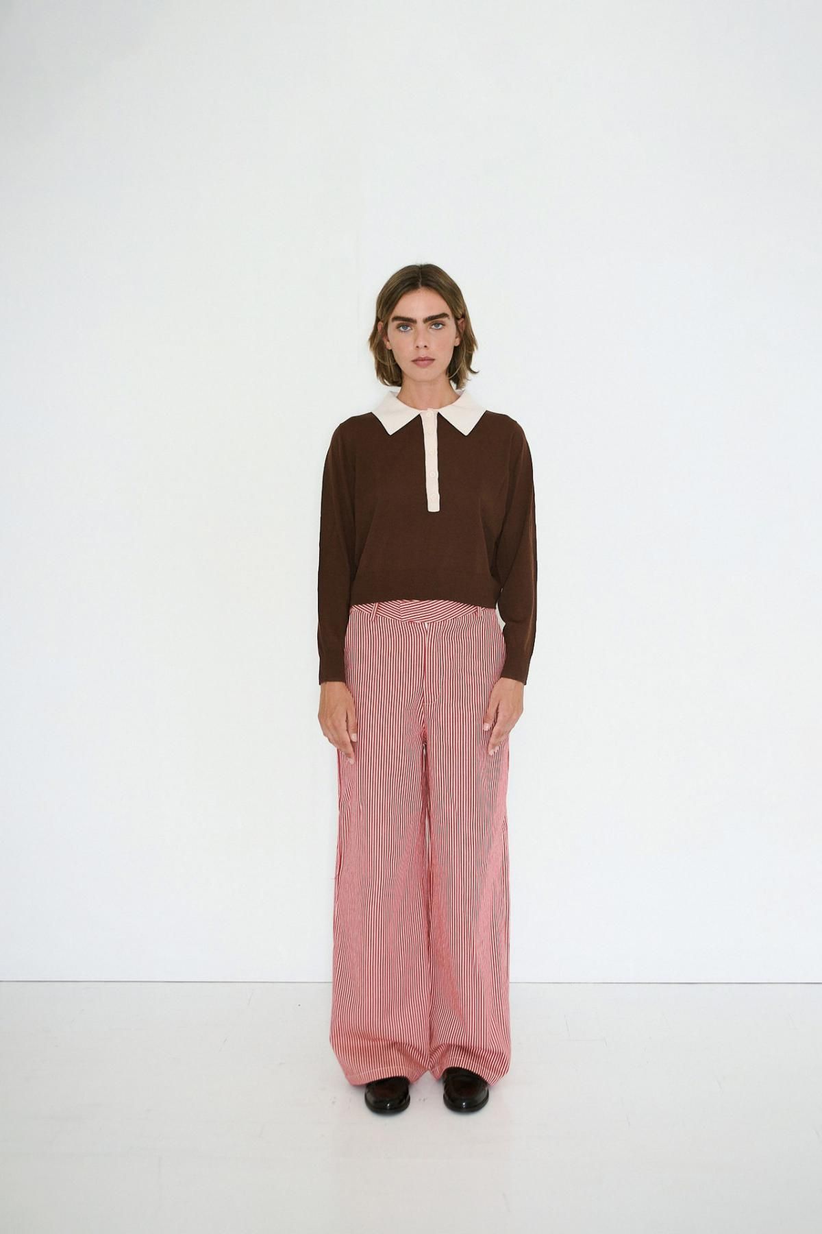 타이니코튼 스트라이프 썸머 레드 와이드 코튼 팬츠 AW25-657J08 SUMMER RED - 상세 이미지 3