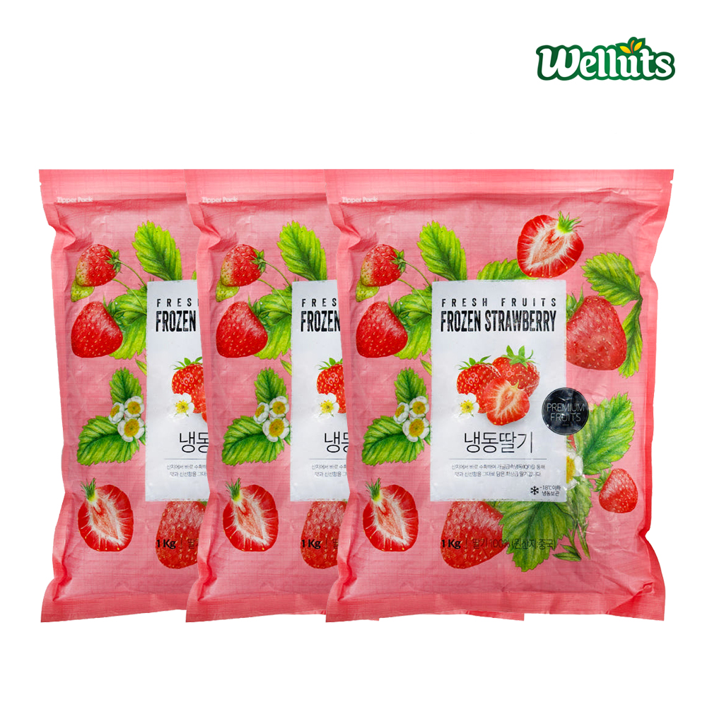 웰루츠 냉동 딸기 홍안 1kg, 3개 - 상품 이미지