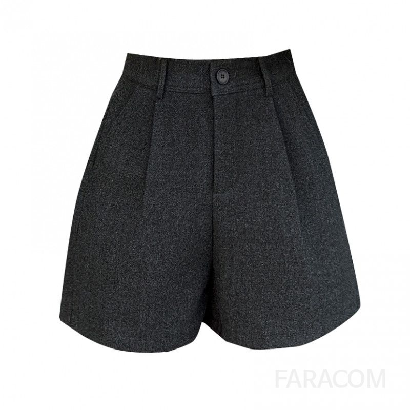 여성 울 하이웨이스트 와이드 숏팬츠 캐주얼 반바지 A라인 슬림핏 올매치 스타일 가을 데일리 착용감 좋은 모던한 디자인 - 상세 이미지 5