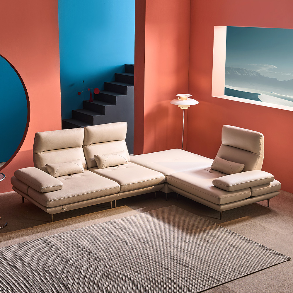 쉐우드가구 몰리 이태리 천연통가죽 스윙 소파 6인용 코너형 / 국내제조 자재등급E0