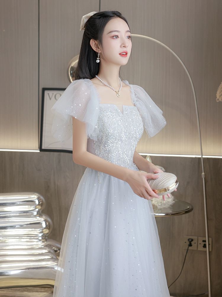 플러스사이즈돌맘드레스 연주회복 셀프웨딩 이브닝드레스 실버그레이 미디엄 8110 XS - 상세 이미지 4