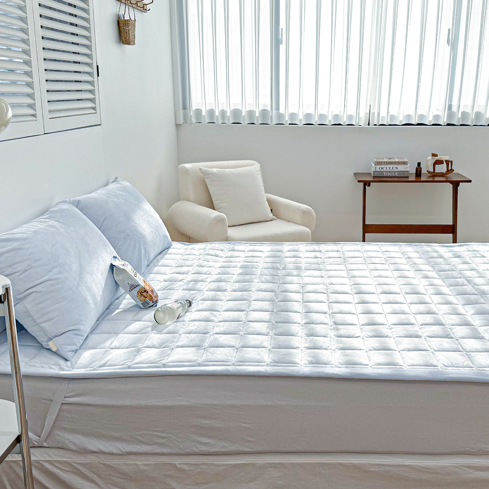 포근한 윈터테일 겨울 밍크 극세사 고정밴딩 침대패드 세레니티 블루, Q(퀸)