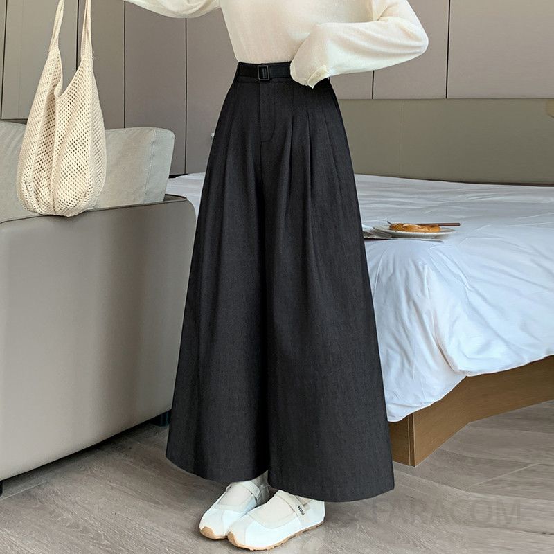 여성 하이웨이스트 와이드팬츠 가을 신상 워시드 코튼 캐주얼 슬림핏 통바지 스타일리시한 데일리웨어 편안한 착용감 9부 디자인 - 상세 이미지 4