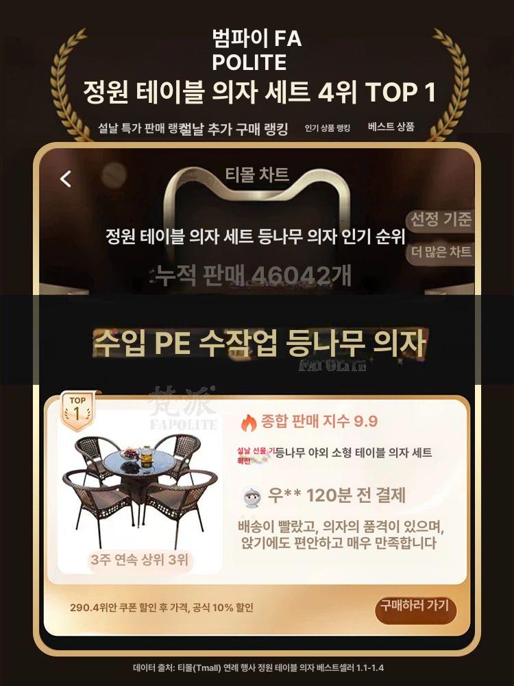 베란다 티테이블 세트 엔틱 테라스 부부 라탄 등나무 실외 탁자 원형 카페 2개+라탄 70cm 2단 원형 테이블 - 상세 이미지 2