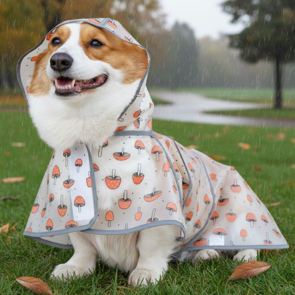 위드레오 강아지 판쵸형우비 웰시코기 닥스훈트 대형견 레인코트 반투명버섯, 2XL