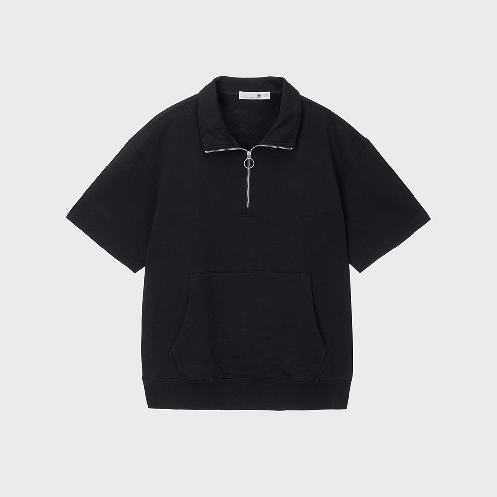 베이직하우스 쭈리 면 반집업 오버핏 반팔 티셔츠