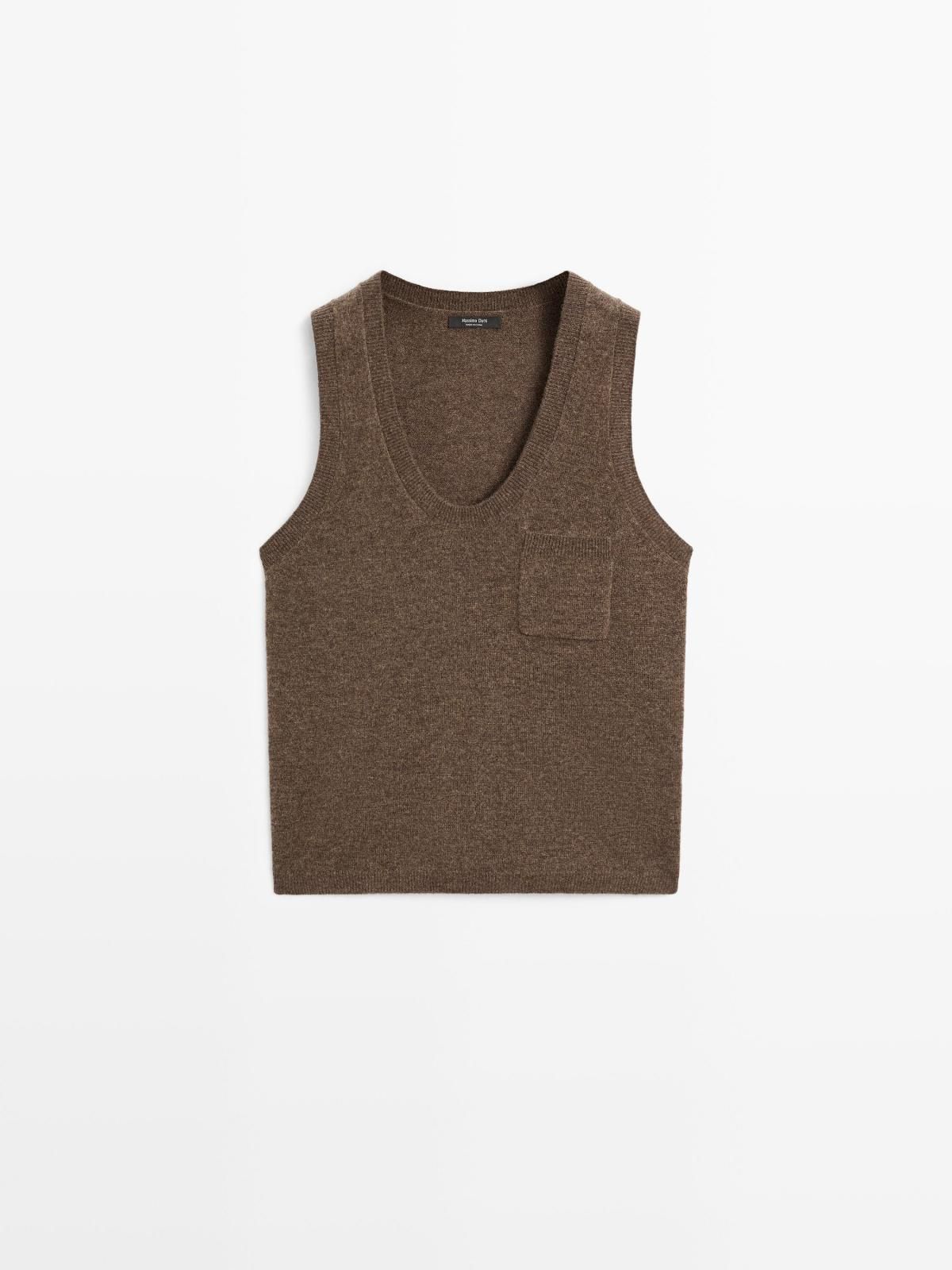 마시모두띠 울블렌드 미니멀 니트 민소매 포켓 베스트 5602/593 BROWN - 메인 이미지