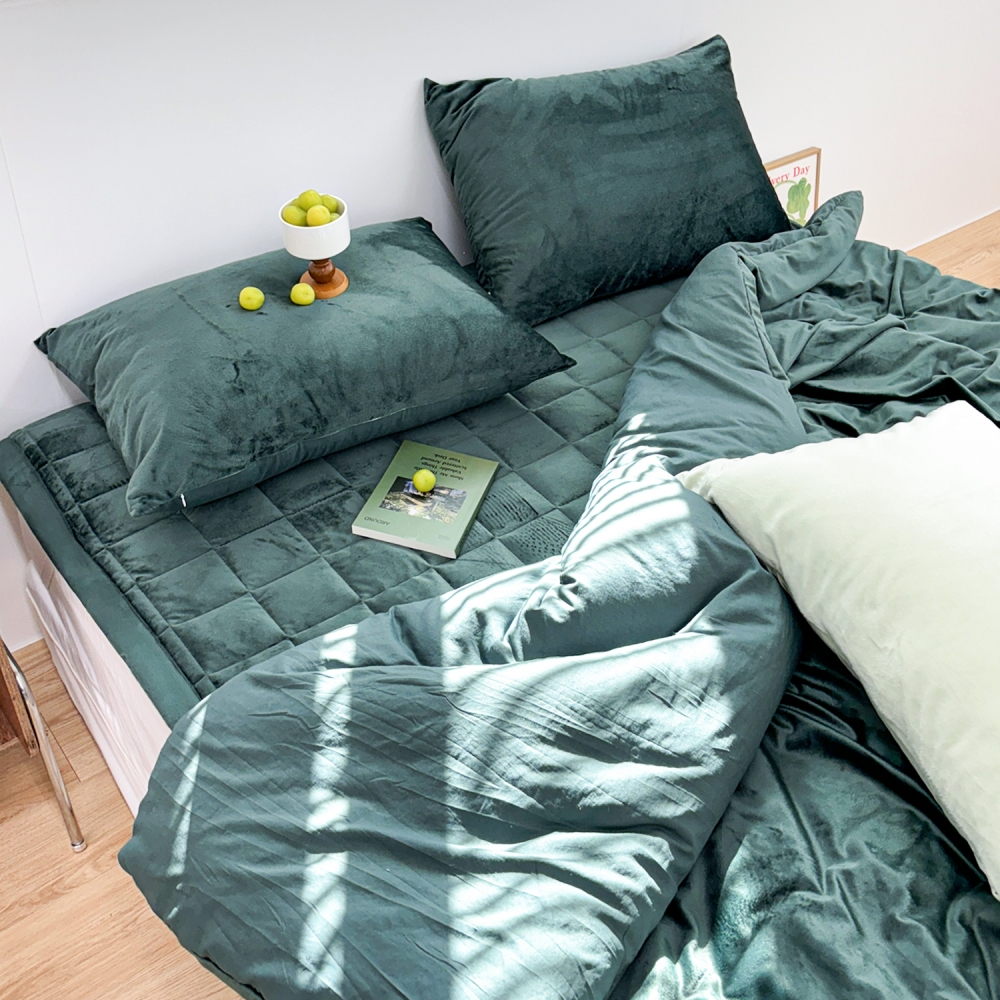 포근한 윈터테일 리버서블 겨울 밍크 극세사 옥수수솜 무봉제 차렵이불 세트 에버그린, DK패드세트(이불+베개커버+침대패드)