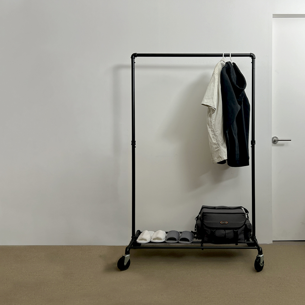 철제 파이프 옷걸이 일자 행거 스탠드 이동식 미니 행가 옷행거 고정식 튼튼한 조립식 2단