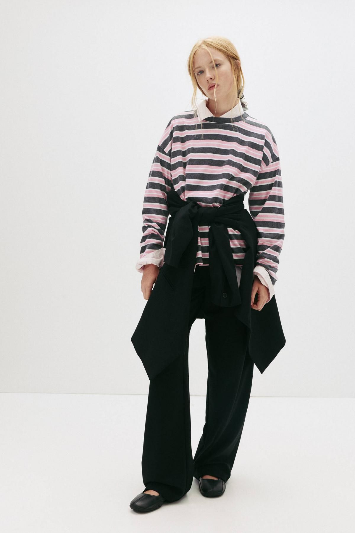 풀앤베어 코튼 라운드넥 오버핏 스트라이프 멀티컬러 긴팔 티셔츠 7152/335 STRIPED - 상세 이미지 5