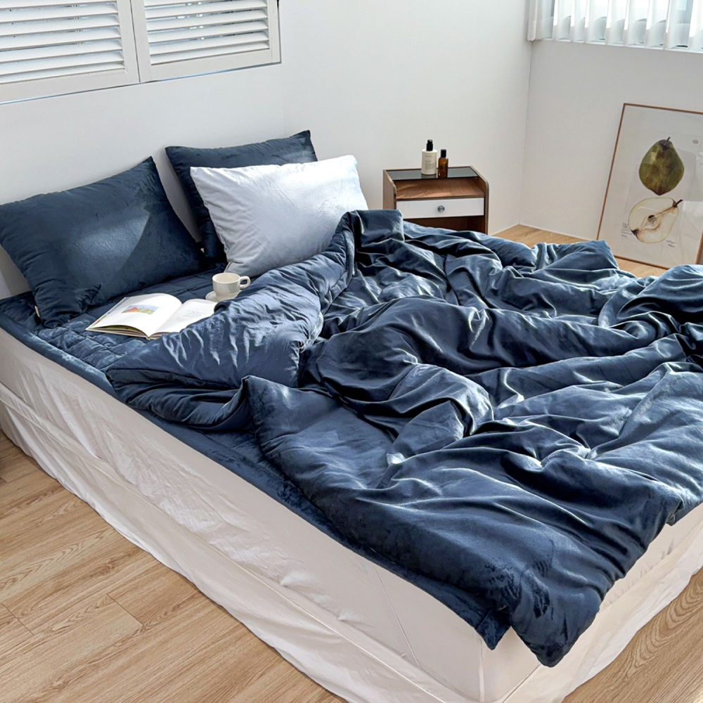 포근한 윈터테일 리버서블 겨울 밍크 극세사 옥수수솜 무봉제 차렵이불 세트 웨일 블루, SS패드세트(이불+베개커버+침대패드)