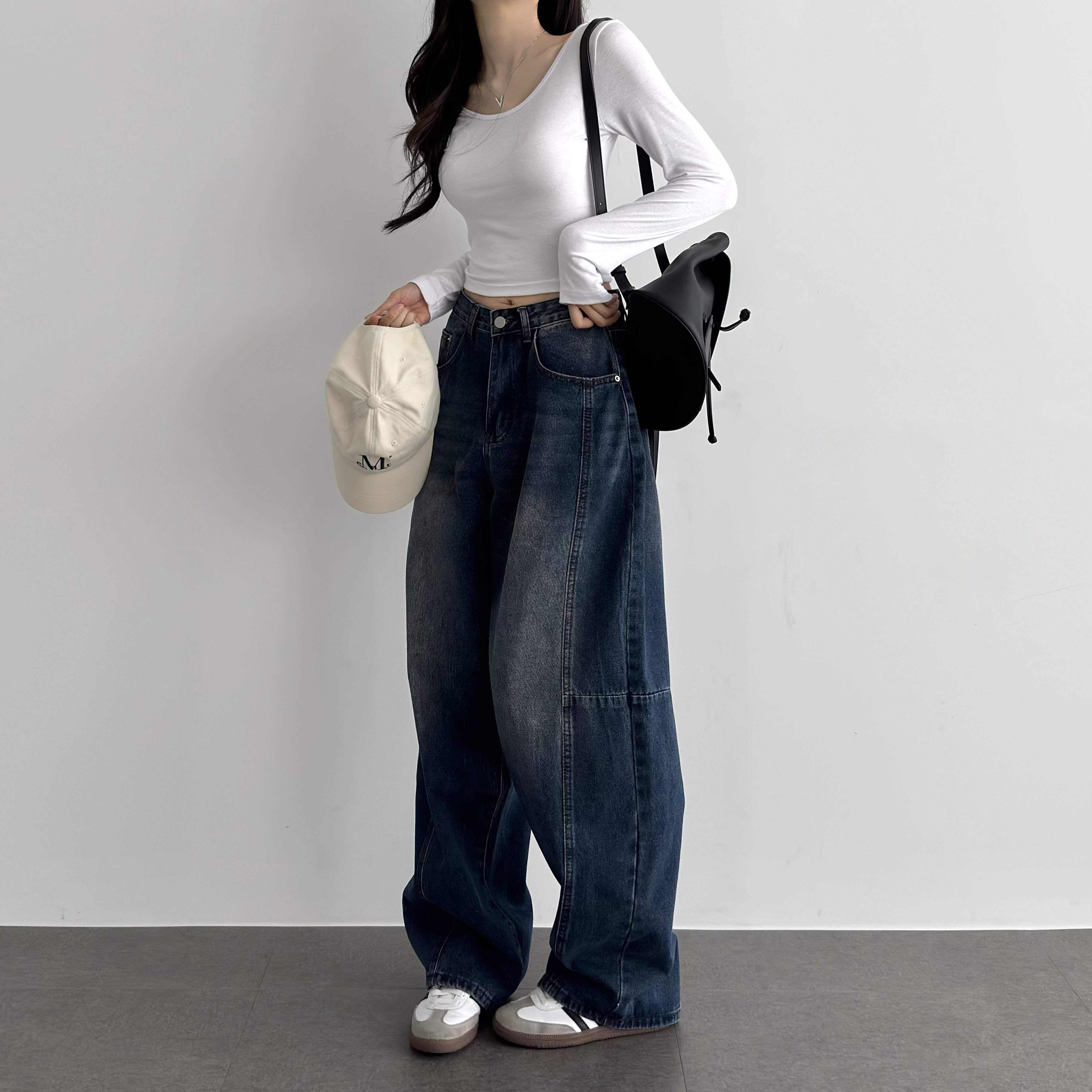 절개라인 벌룬 배기팬츠 키작녀 청바지 - 상세 이미지 5