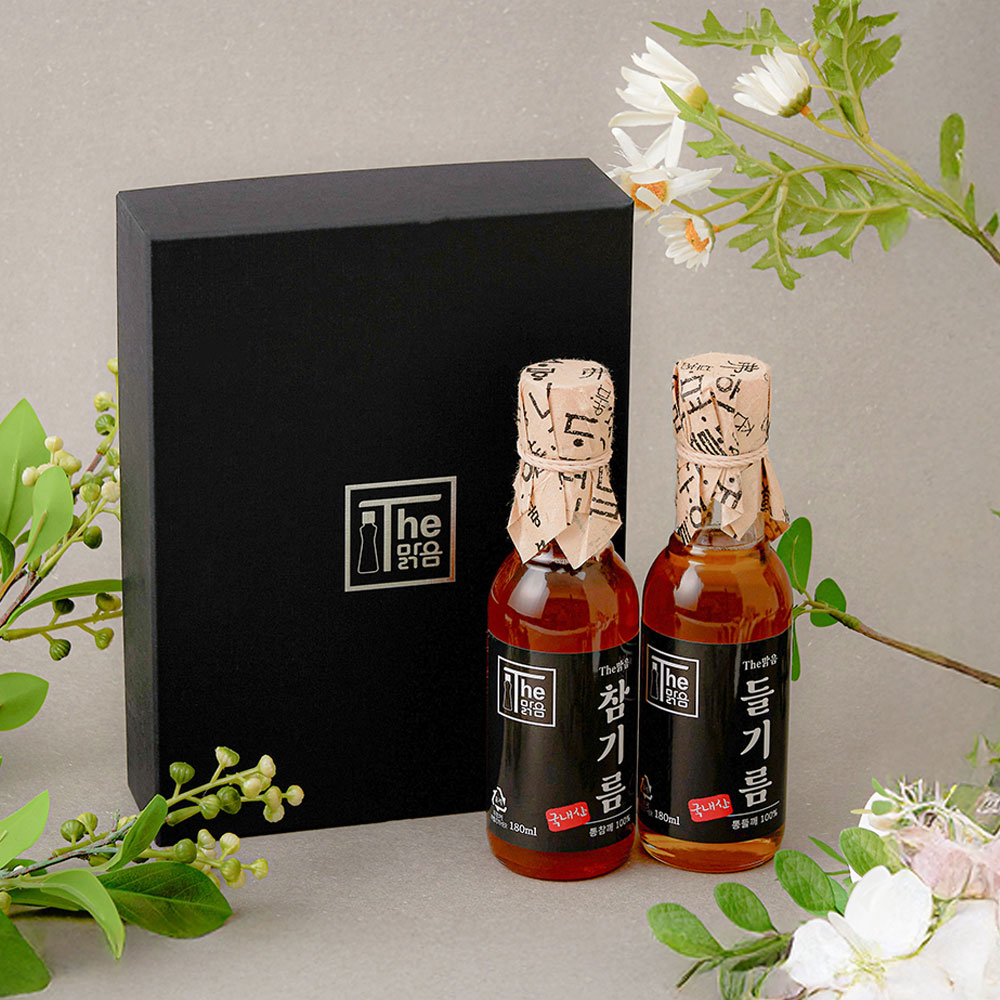 [100%국내산 저온압착] 더맑음 참기름180ml 들기름180ml 프리미엄 선물세트 154픽