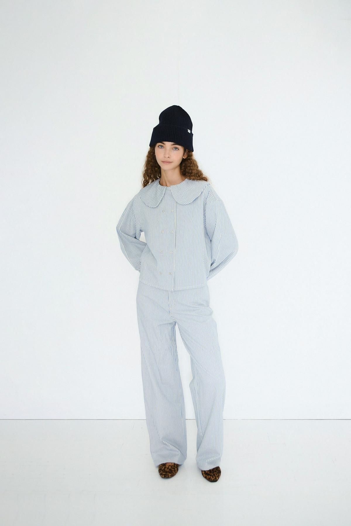 타이니코튼 라이트 크림 스톤 스트라이프 와이드 팬츠 AW25-660S49 ONE COLOR - 상세 이미지 5