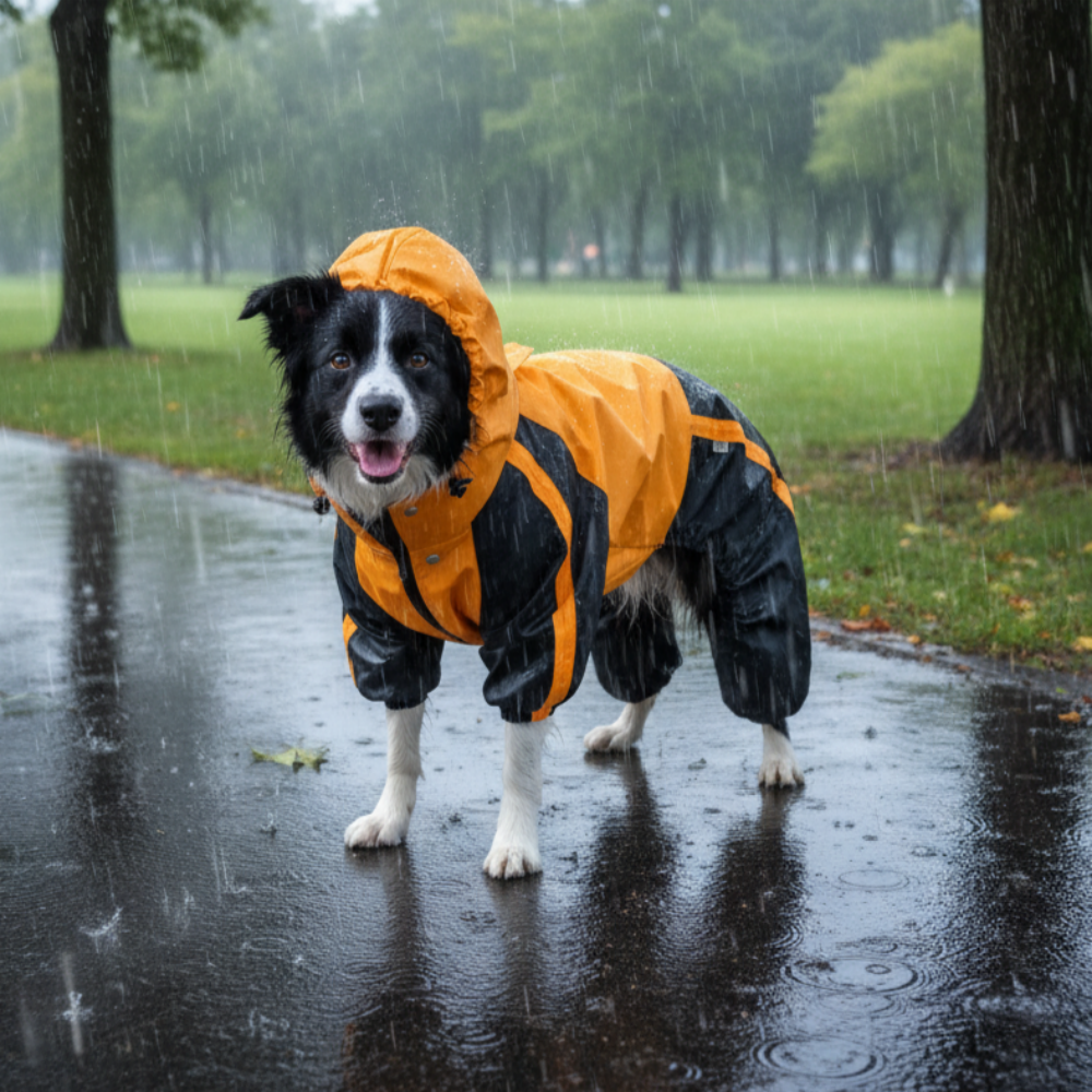 위드레오 강아지 올인원 우비 대형견우비 애견비옷 진돗개우비 주황색 L-XS