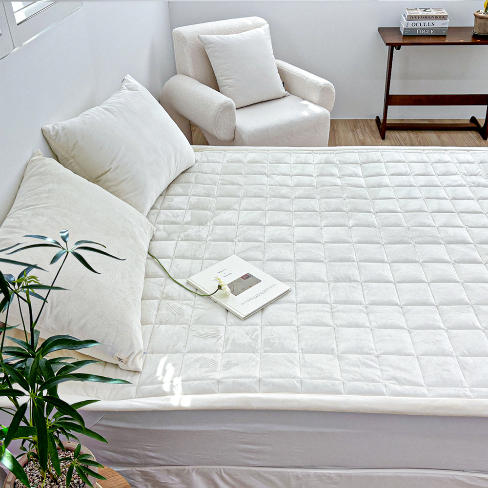 포근한 윈터테일 겨울 밍크 극세사 고정밴딩 침대패드 베어 아이보리, SS(슈퍼싱글)