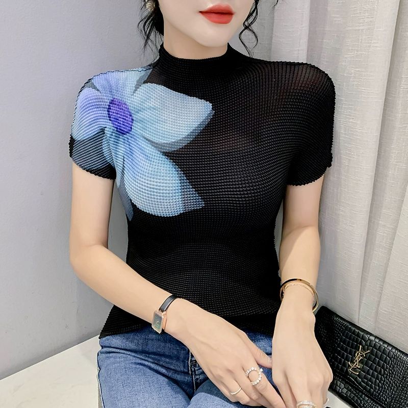 여성 라인 댄스상의 사교 반팔 프릴 상의 왈츠 티셔츠 밸리 댄스옷 상의탑 댄스복 핑크 S - 상세 이미지 4